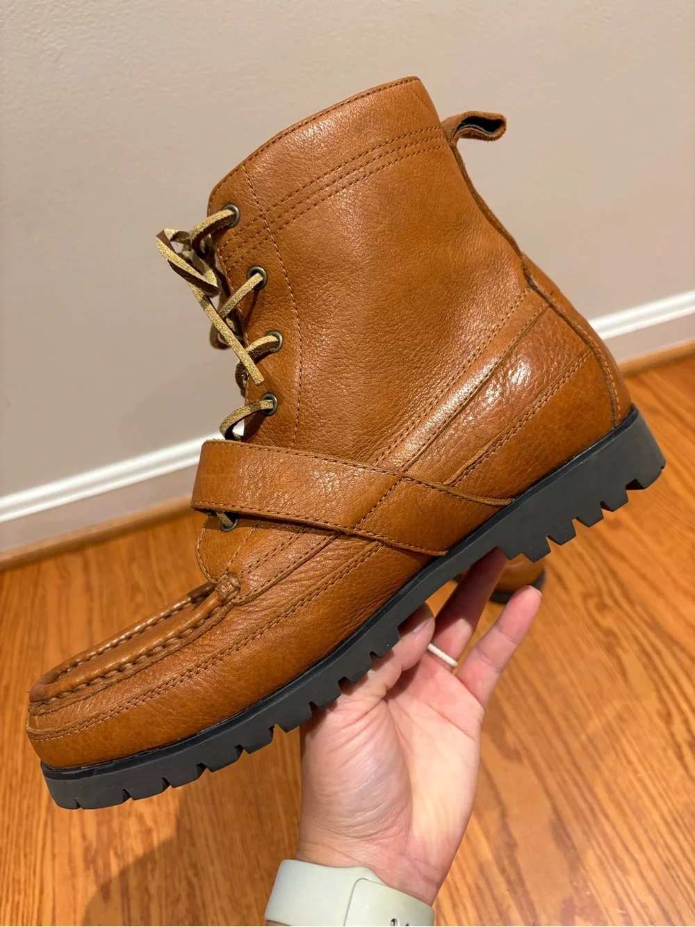 Polo Ralph Lauren Ranger Tumbled Leather Buckle Lug Sole Boots Mens Sz 9